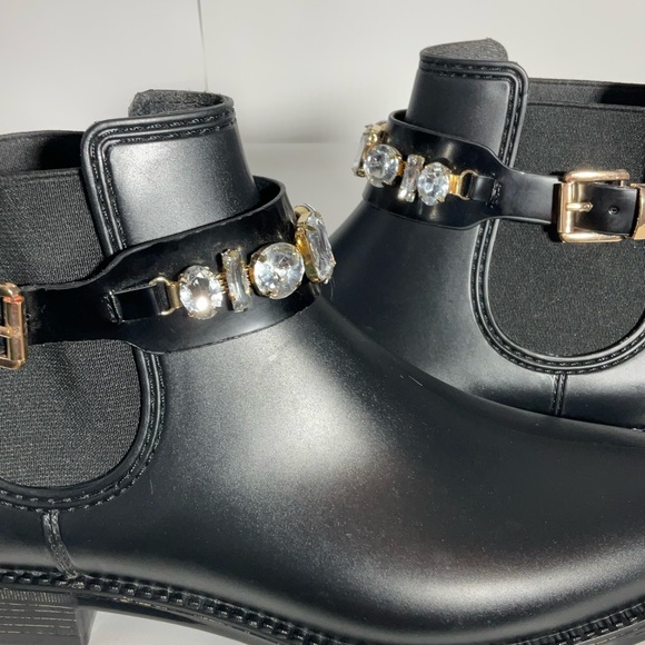 Henry Ferrera Marsala Women’s Black Gem Embellished Short Rain Boots Size 8. - Picture 15 of 16